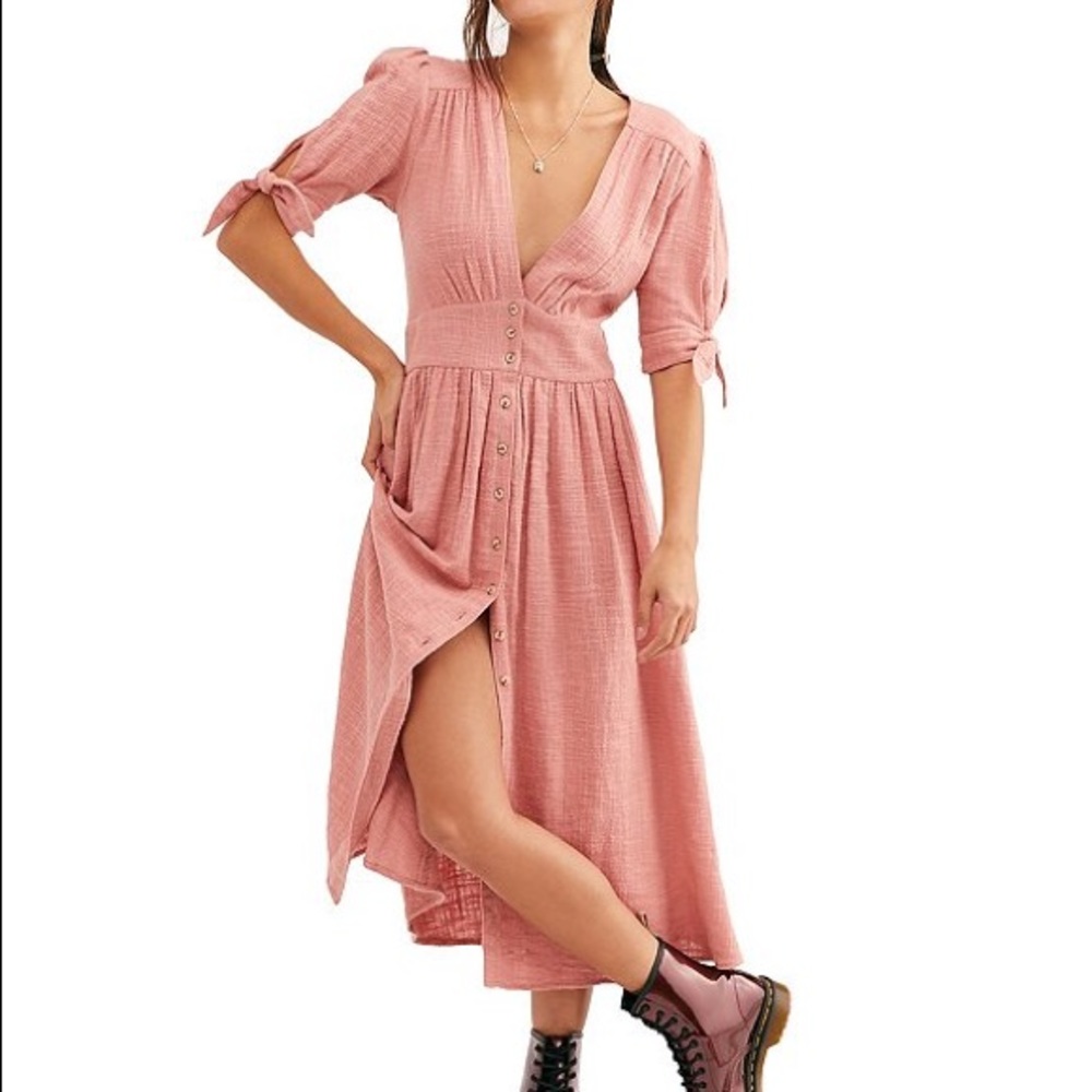 NWT Free People Love Of My Life Midi Dress Pink S